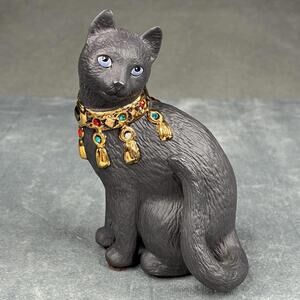 Lenox Black Jack Egyptian Cat Figurine 4.5” Black Porcelain Jeweled Collar